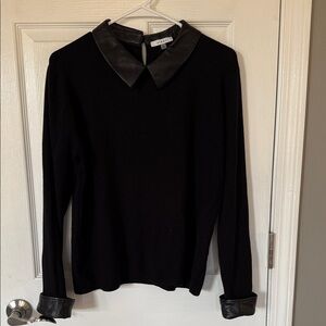Sioni Dark Sweater with Faux Leather Trim